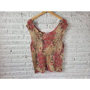 Liz Baker Womens Top 18W Plus Tank Red Floral Lightweight Festival FLO401E